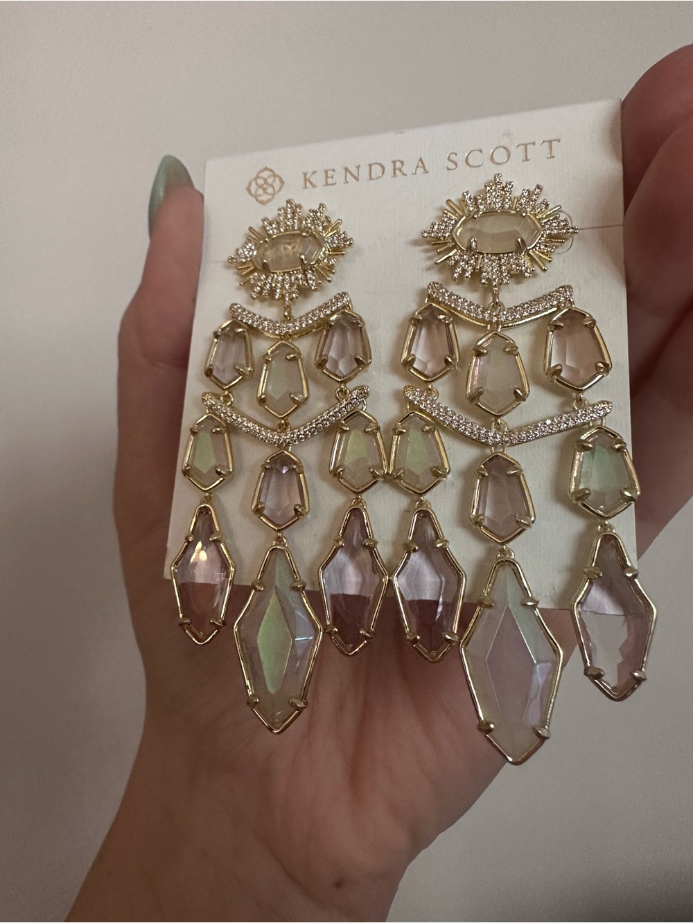 Kendra Scott Gold Iridescent Pink/Lavender Alexandria Chandelier Earrings - Picture 9 of 10